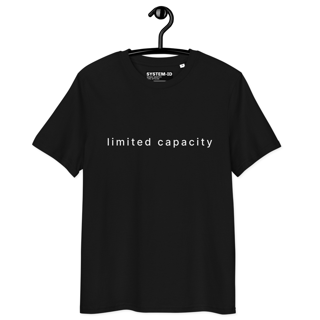 Limited Capacity black t-shirt on hanger