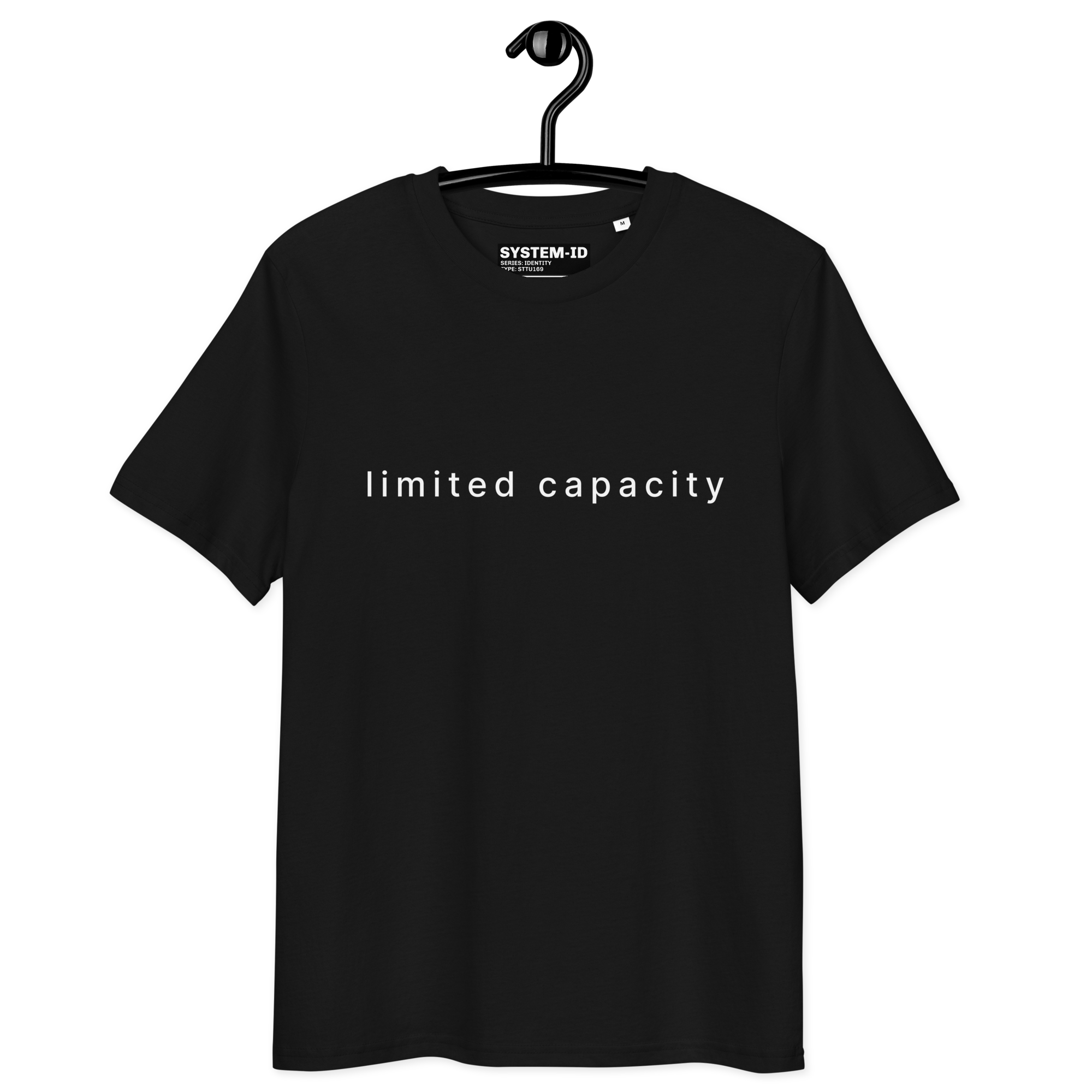 Limited Capacity black t-shirt on hanger