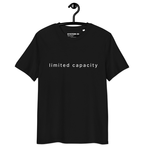 Limited Capacity black t-shirt on hanger
