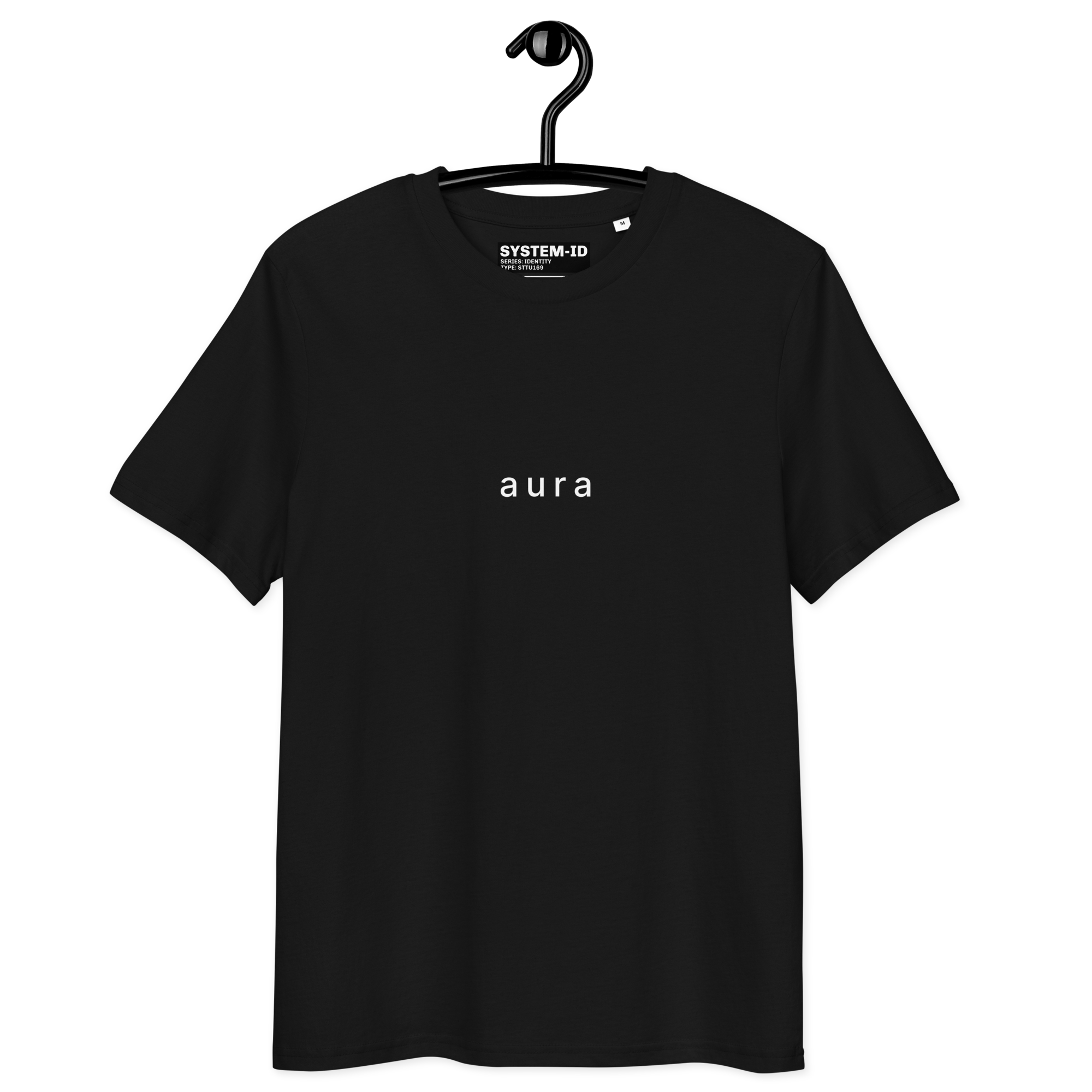 aura_black_t-shirt on hanger
