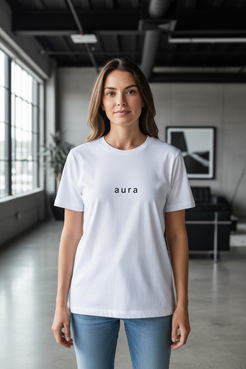 aura_white_t-shirt on model