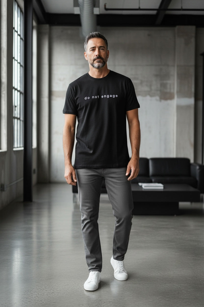 do not engage_black_t-shirt on model